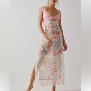 Free People Suddenly Fine Maxi Slip dress in color daisy combo